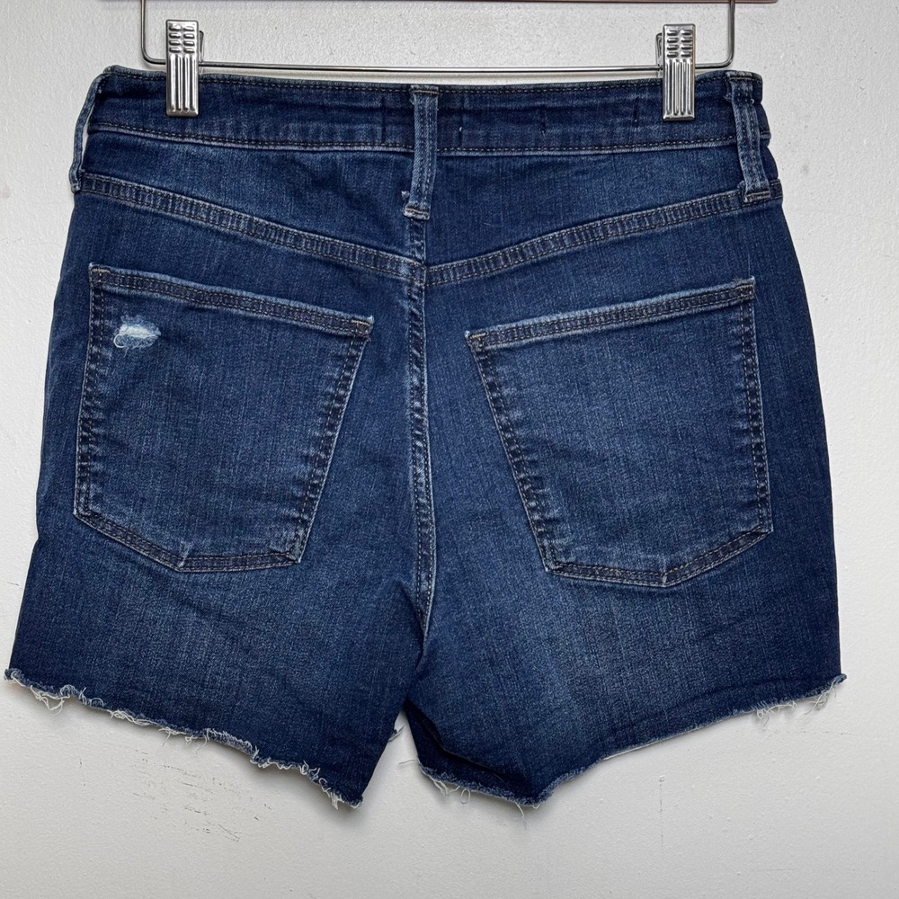 Universal Thread Denim Shorts 4/27 Dark Wash Distressed High Rise Midi Cutoff - Picture 2 of 6